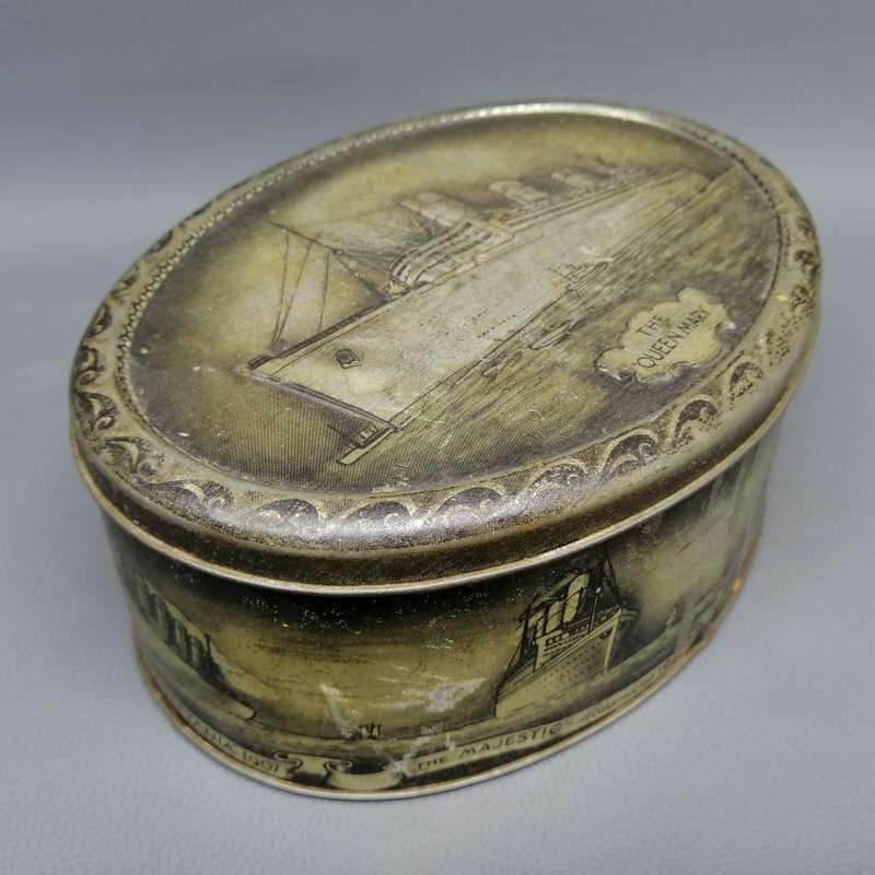 RARE!!!! The Queen Mary Embossed Lithographed Antique Biscuit Tin!!!