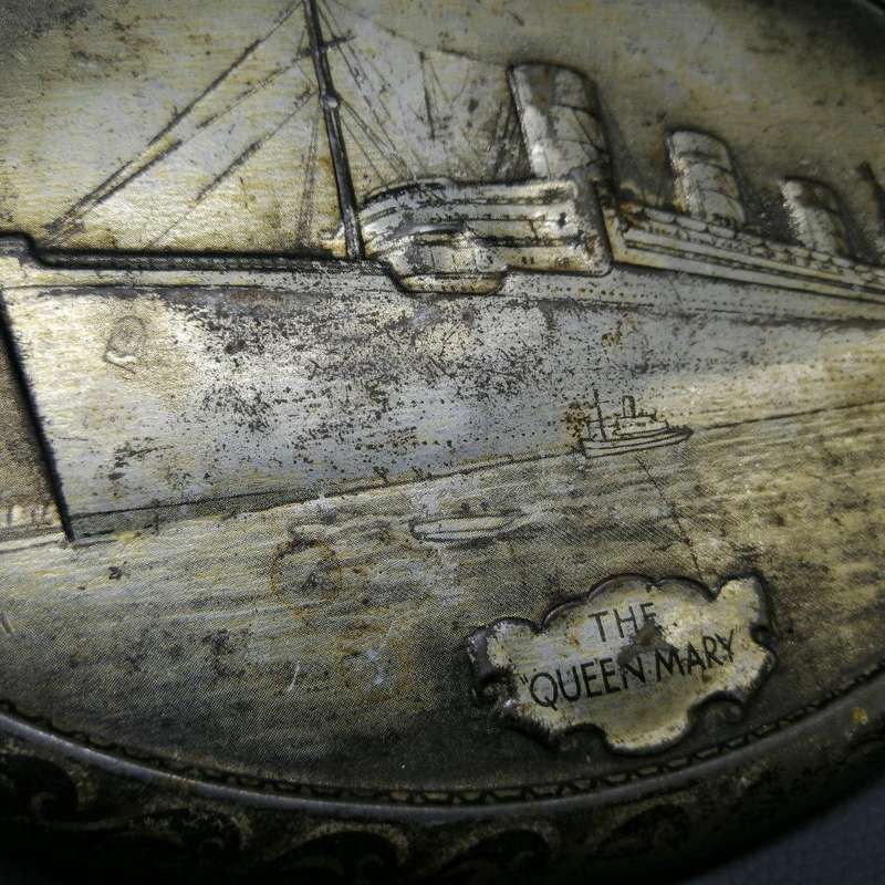 RARE!!!! The Queen Mary Embossed Lithographed Antique Biscuit Tin!!!