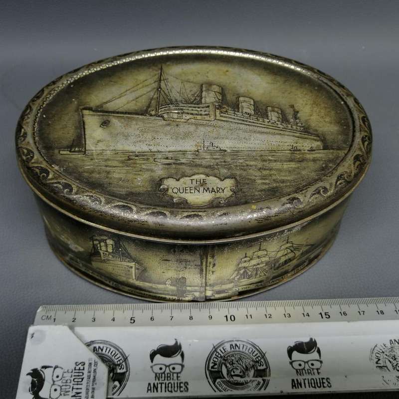 RARE!!!! The Queen Mary Embossed Lithographed Antique Biscuit Tin!!!