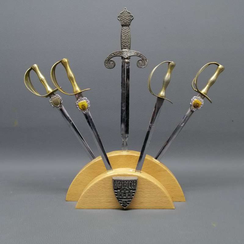 Fantastic!!! Sword Letter Opener Collection On Original Wood Stand!!!