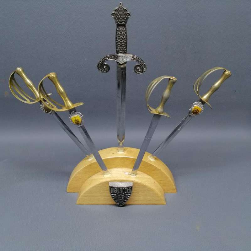 Fantastic!!! Sword Letter Opener Collection On Original Wood Stand!!!