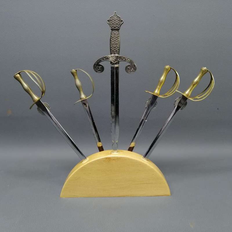 Fantastic!!! Sword Letter Opener Collection On Original Wood Stand!!!