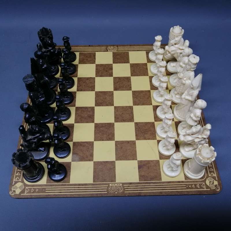 Complete Original Detailed Vintage Chess Set and Wood Board!!!
