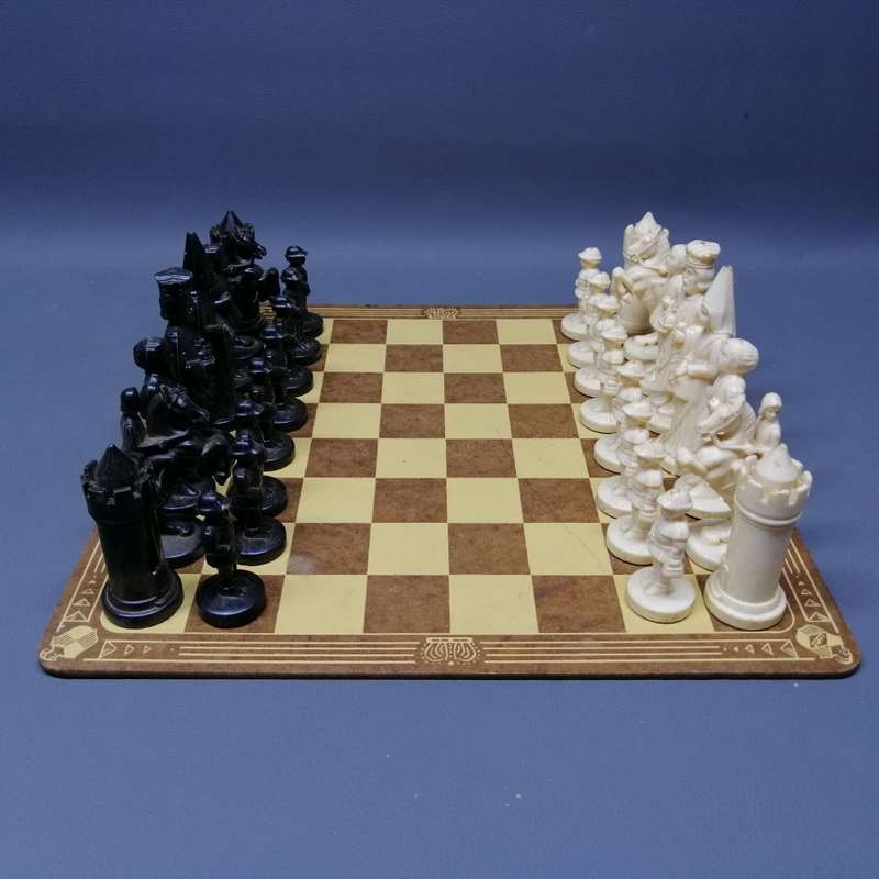 Complete Original Detailed Vintage Chess Set and Wood Board!!!