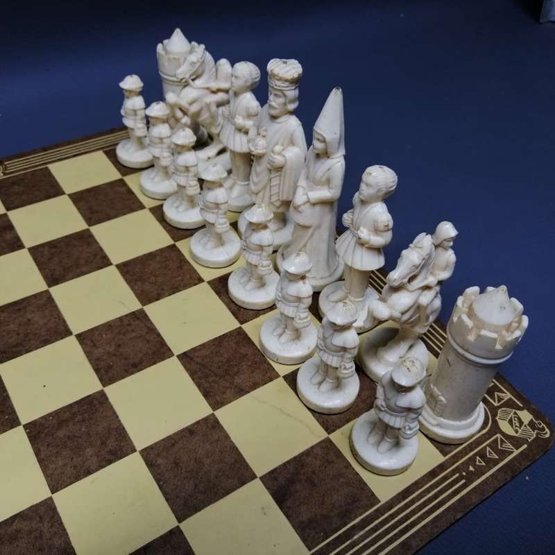 Complete Original Detailed Vintage Chess Set and Wood Board!!!