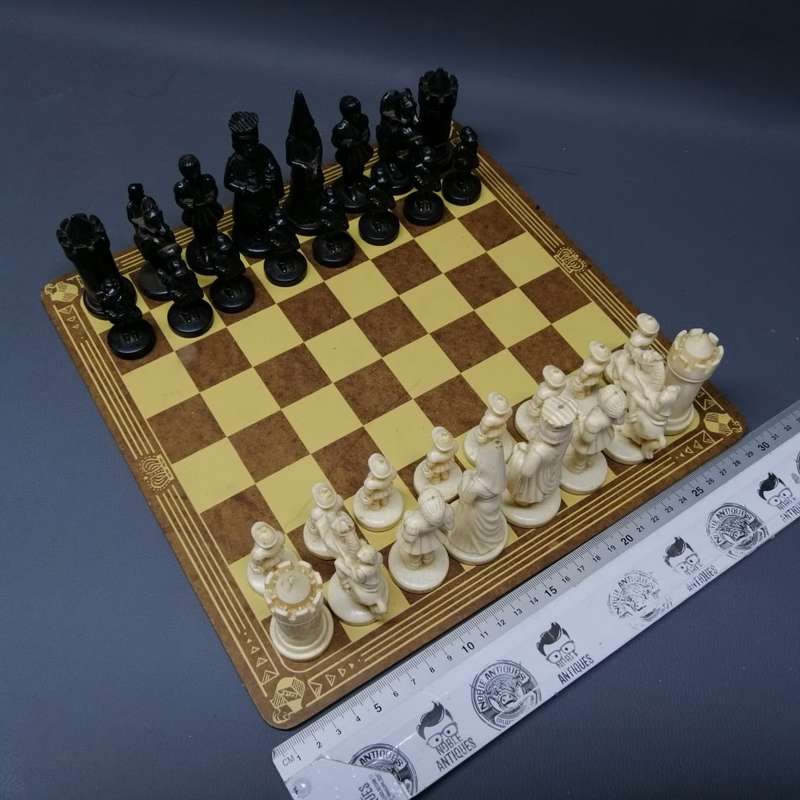 Complete Original Detailed Vintage Chess Set and Wood Board!!!