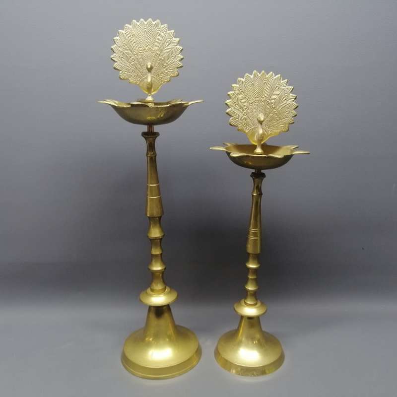 Two Vintage Cast Brass Peacock Inspired Floor Standing Ashtrays!!! Bid For Both!!!