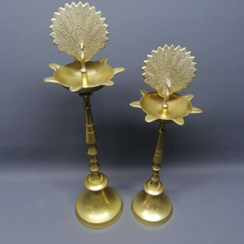 Two Vintage Cast Brass Peacock Inspired Floor Standing Ashtrays!!! Bid For Both!!!