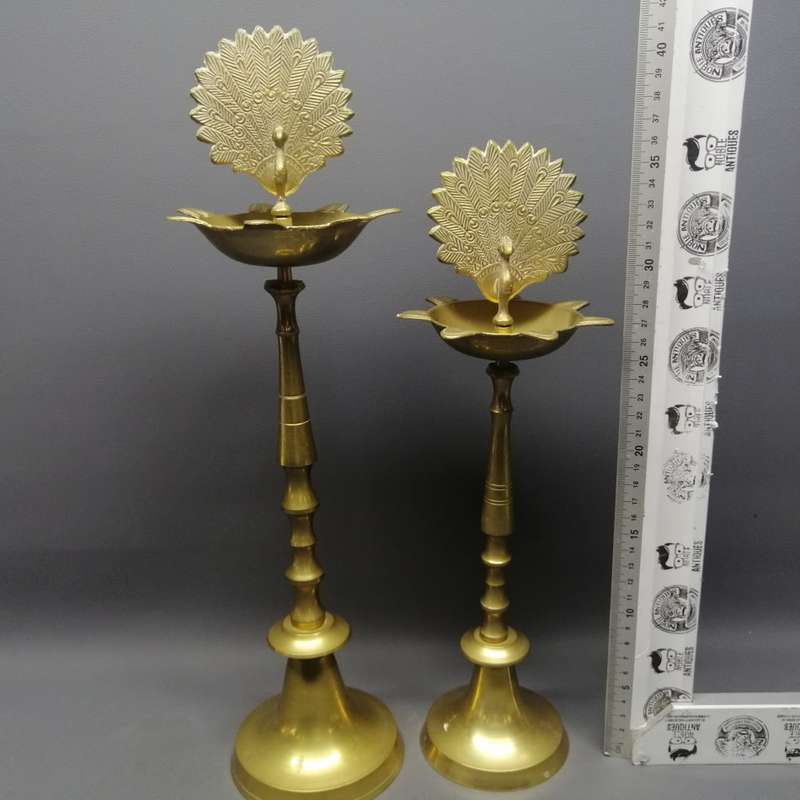 Two Vintage Cast Brass Peacock Inspired Floor Standing Ashtrays!!! Bid For Both!!!