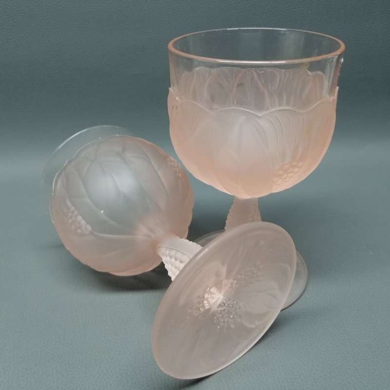 Two Vintage Pressed Pink Pressed Frosted Glass Wine Goblets!!!