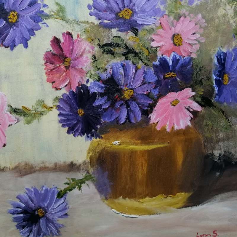 Framed Original Signed 1987 S Lynn Flower Still Life Oil On Board!!! 550mm x 480mm