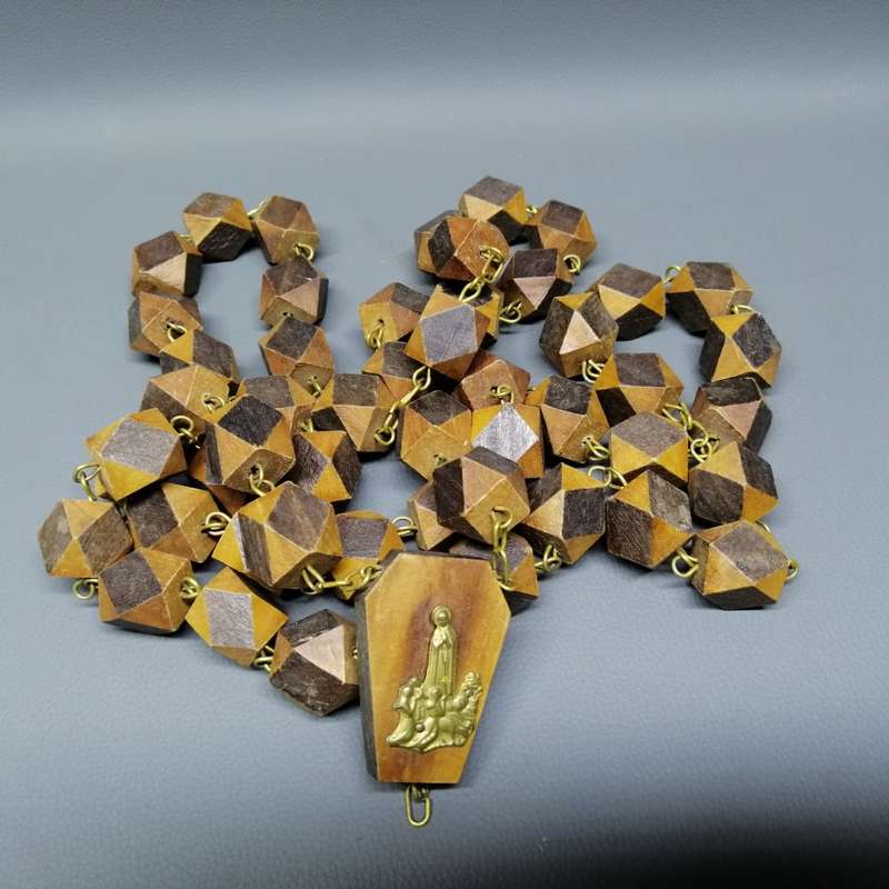 Large Wall Hanging Handcrafted Wood and Brass Religious Rosary !!!