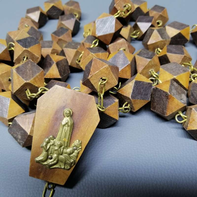 Large Wall Hanging Handcrafted Wood and Brass Religious Rosary !!!