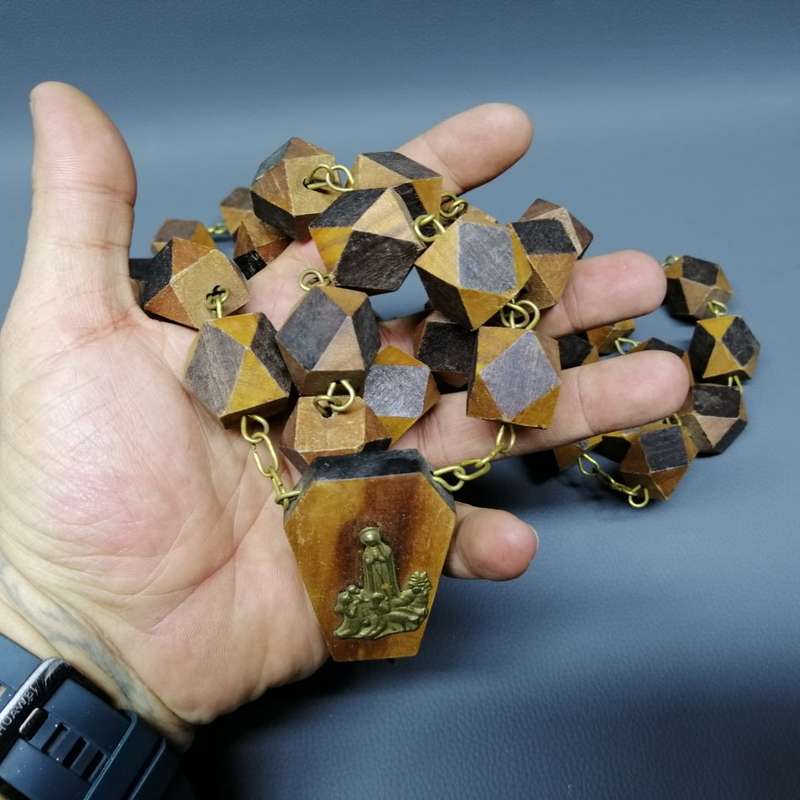 Large Wall Hanging Handcrafted Wood and Brass Religious Rosary !!!