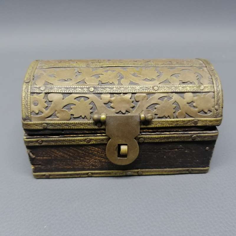 Vintage Handcrafted Brass and Wood Treasure Chest Styled Trinket Box!!!