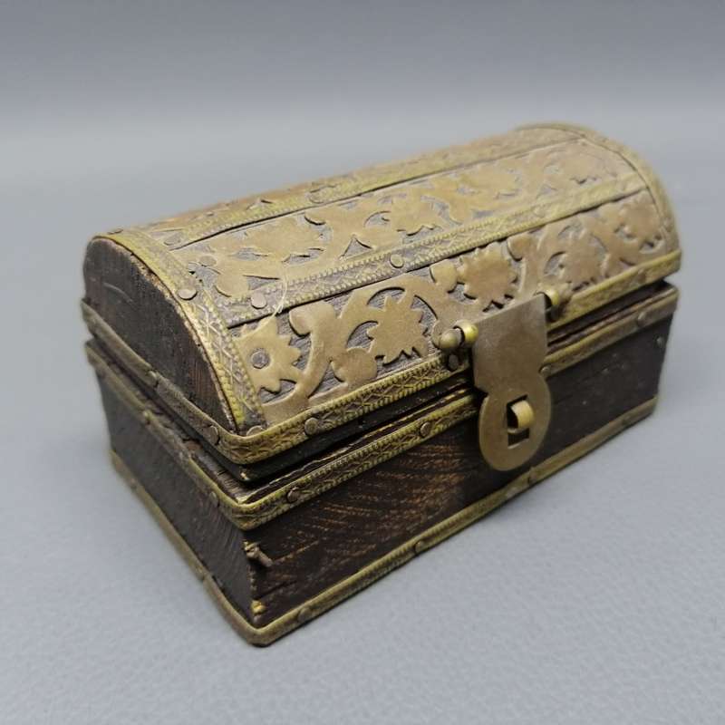 Vintage Handcrafted Brass and Wood Treasure Chest Styled Trinket Box!!!