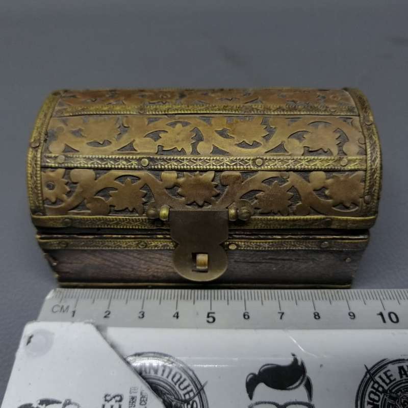 Vintage Handcrafted Brass and Wood Treasure Chest Styled Trinket Box!!!