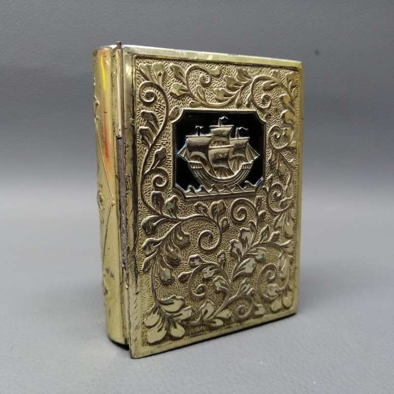 Antique Silverplate Book Shaped Maritime Themed Trinket Box !!!