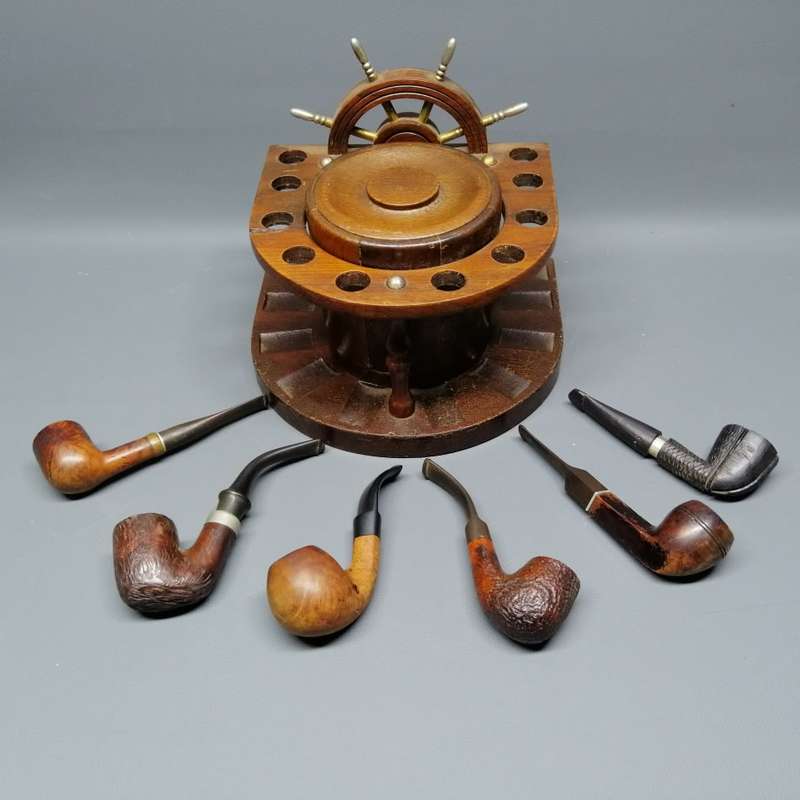 FANTASTIC!!! Quality Smoking Pipe Collection With Maritime Themed 10 Pipe Stand!!! Bid For All!!!