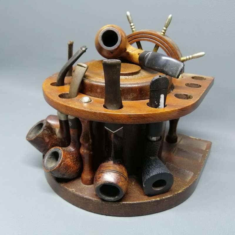 FANTASTIC!!! Quality Smoking Pipe Collection With Maritime Themed 10 Pipe Stand!!! Bid For All!!!