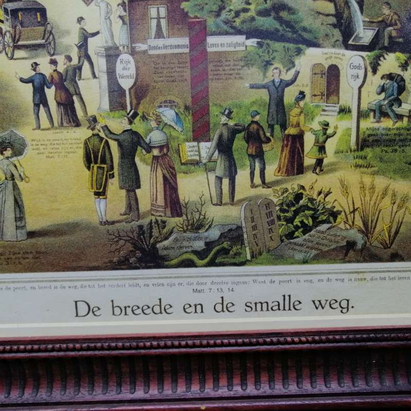 Fantastic!!! Vintage Wood Framed "De Breede en de smalle weg" Print!!!