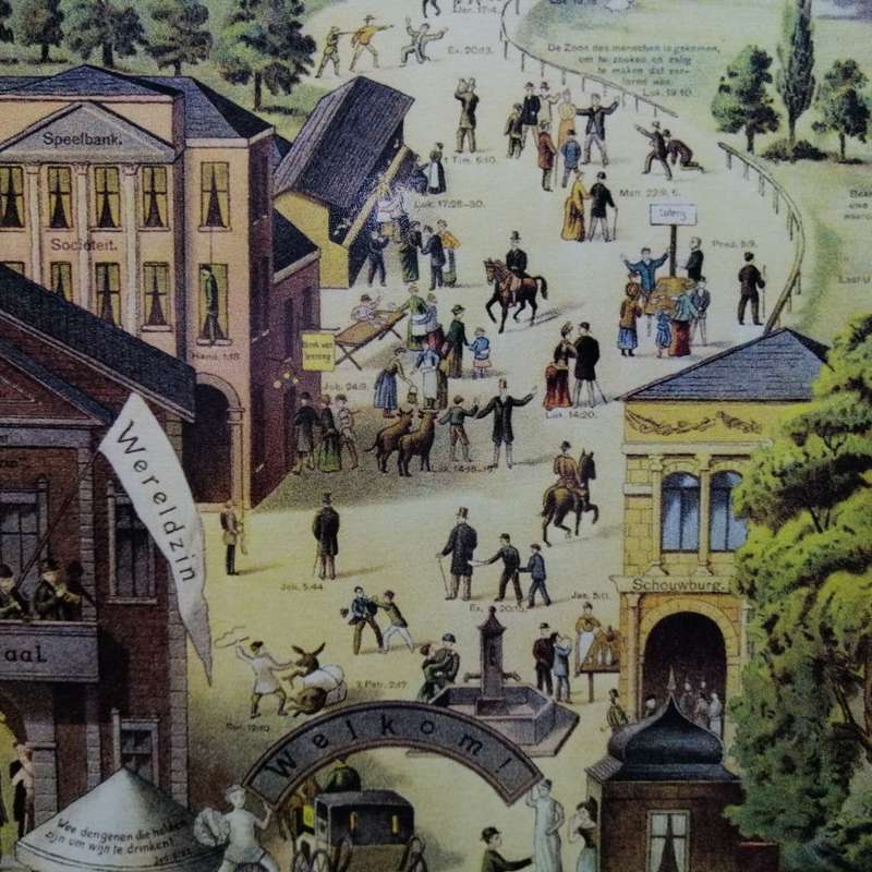 Fantastic!!! Vintage Wood Framed "De Breede en de smalle weg" Print!!!