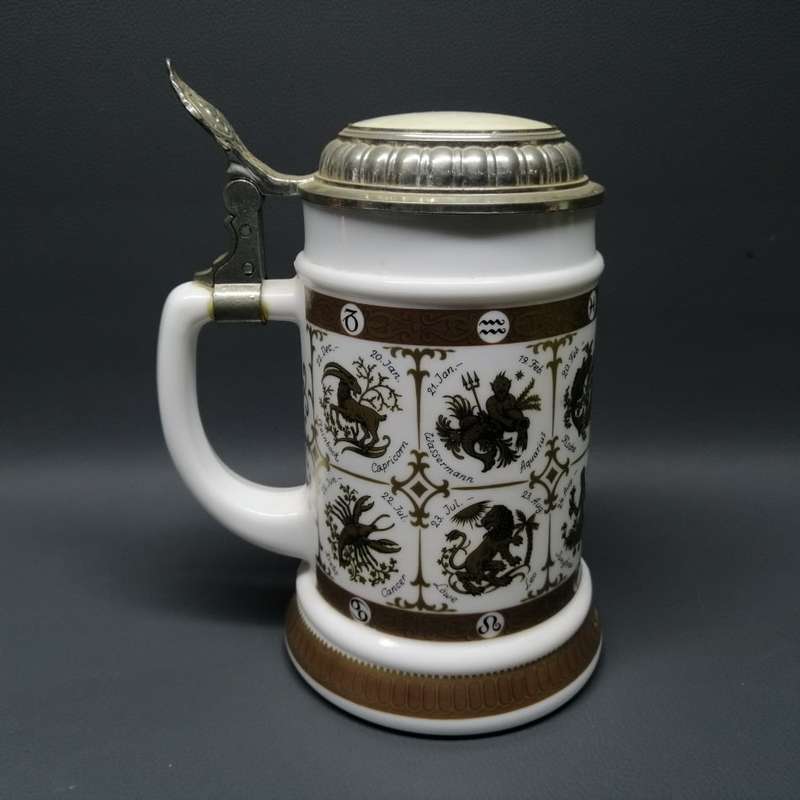 RARE!!!! Detailed Milk Glass German BMF Bierseidel Beer Stein!!!