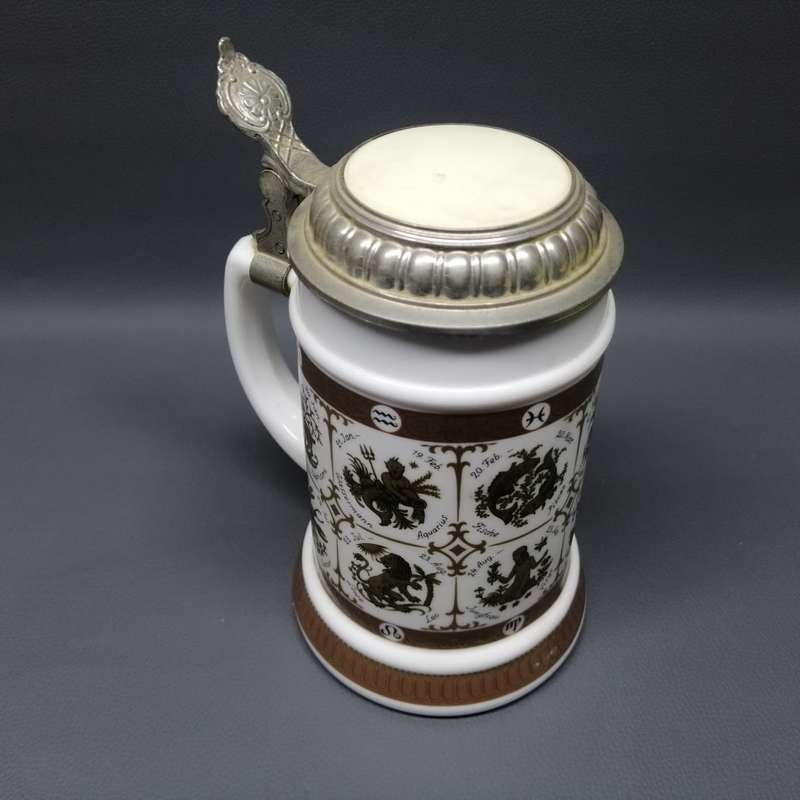 RARE!!!! Detailed Milk Glass German BMF Bierseidel Beer Stein!!!