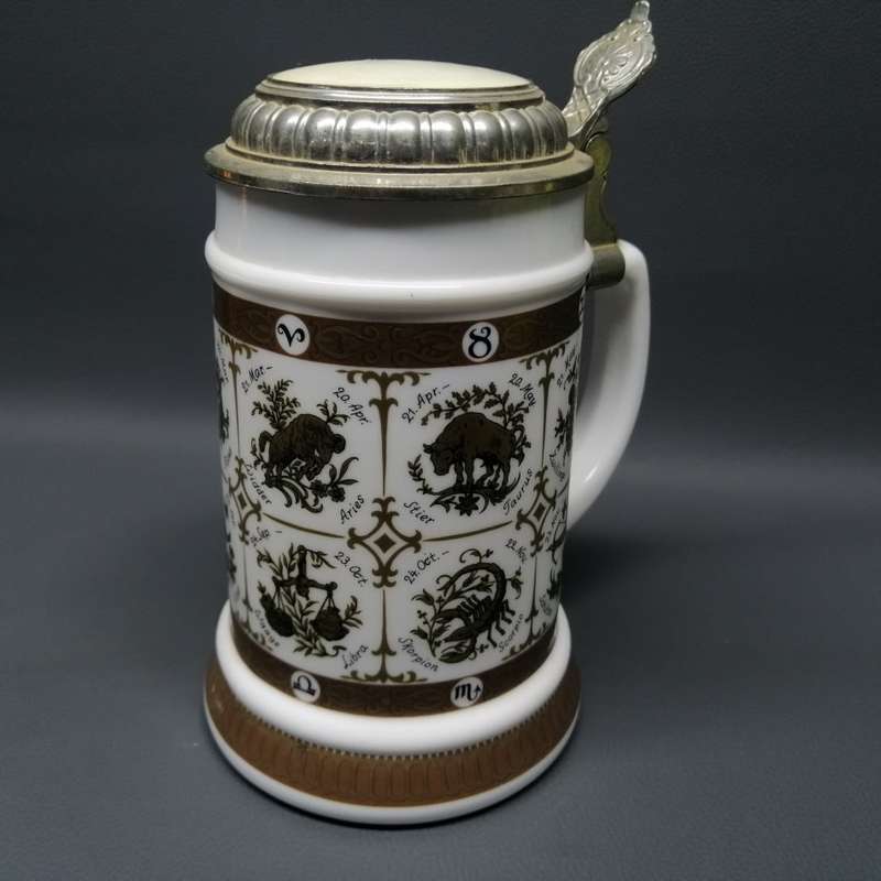 RARE!!!! Detailed Milk Glass German BMF Bierseidel Beer Stein!!!