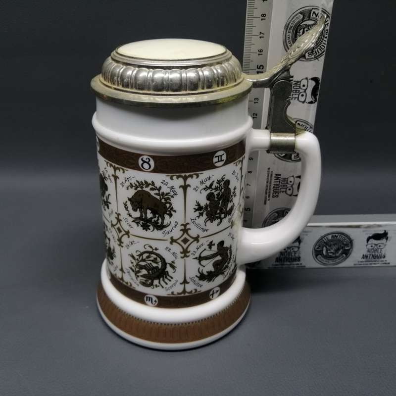 RARE!!!! Detailed Milk Glass German BMF Bierseidel Beer Stein!!!