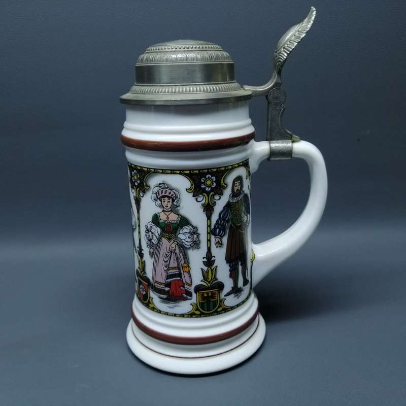RARE!!!! Detailed Milk Glass German BMF Bierseidel Beer Stein!!!
