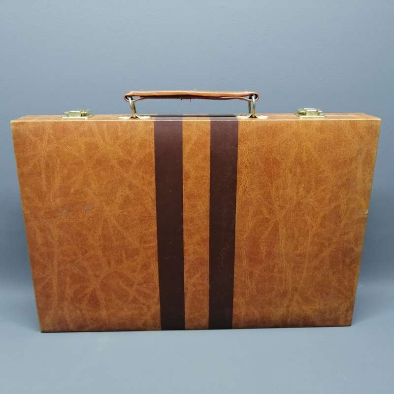 Super Cool!!! Backgammon and Other Games In Leatherette & Corduroy Brief Case!!!