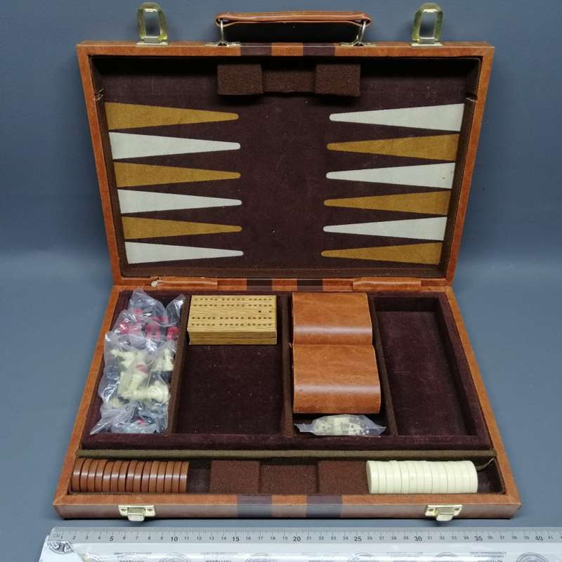 Super Cool!!! Backgammon and Other Games In Leatherette & Corduroy Brief Case!!!