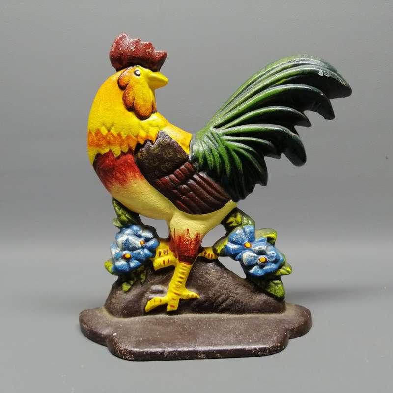 Large Original Hand Painted Cast Iron Cockerel Doorstop!!!
