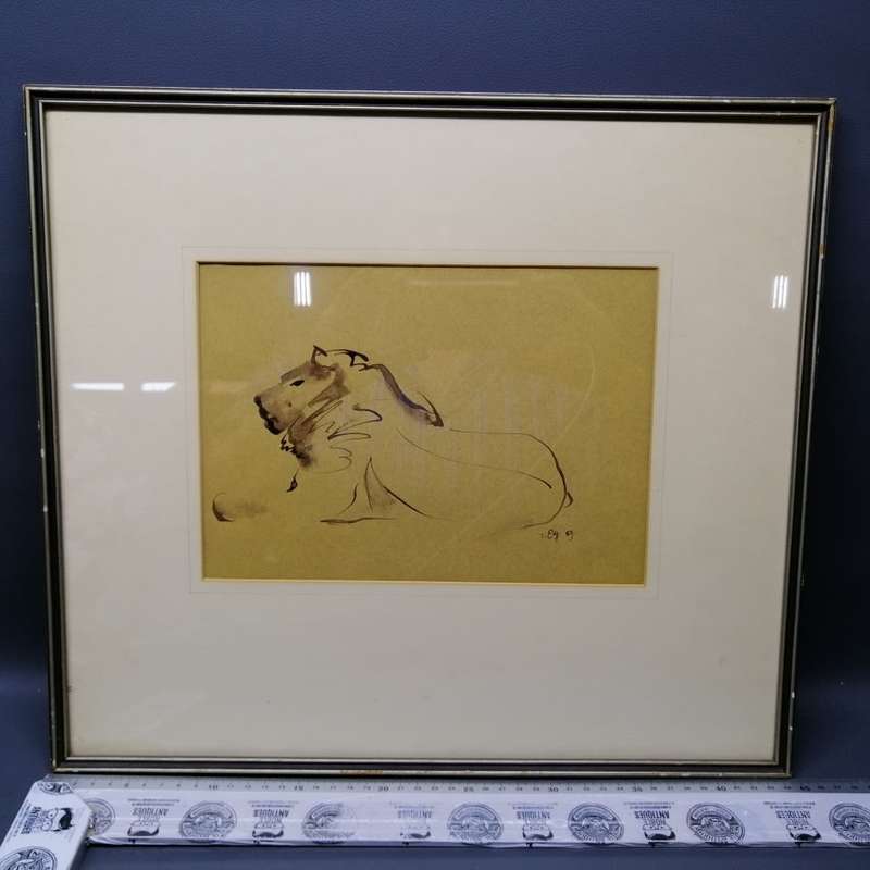 Fantastic!!! Framed Original Zakkie Eloff Pen and Ink Drawing On Paper - Lion