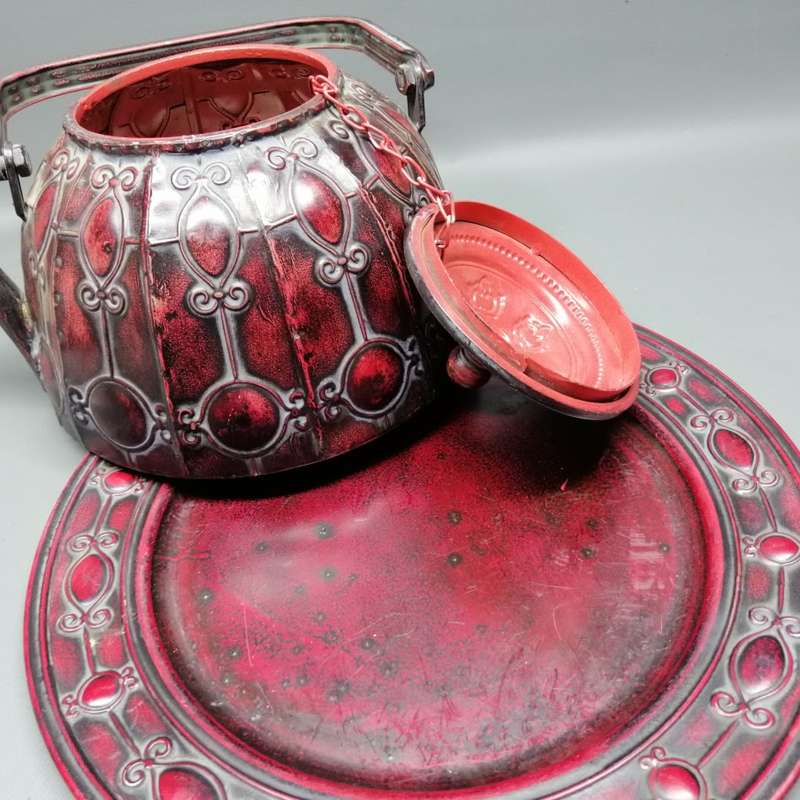 Fantastic!! Large Hammered Tin Display Teapot on Plate!!! 400mm!!!