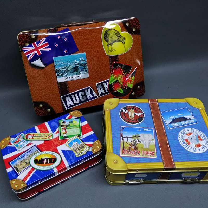 Super Cool!!! Original Lithographed and Embossed Travel Suitcase Bisquit Tin Collection!!!