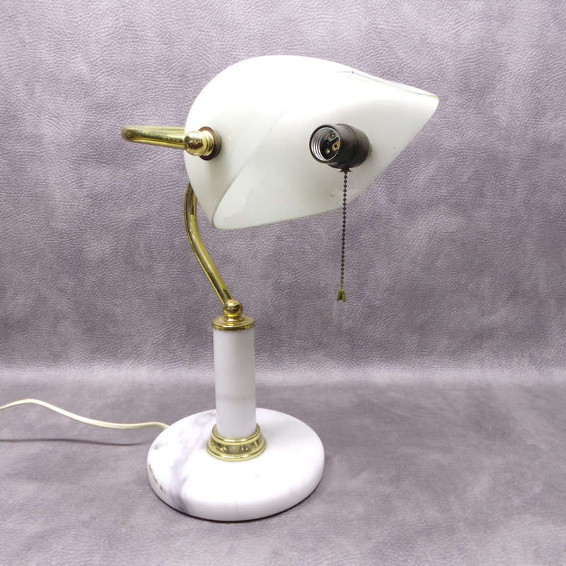 SUPER RARE!!! Original Vintage Marble, Brass and White Glass Bankers Lamp!!! Working!!!