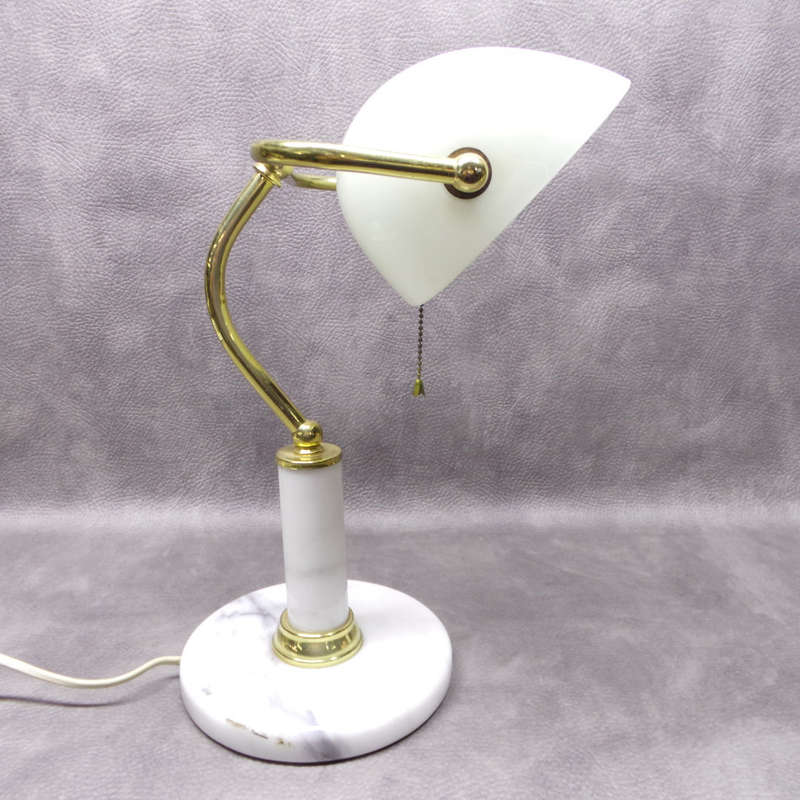 SUPER RARE!!! Original Vintage Marble, Brass and White Glass Bankers Lamp!!! Working!!!
