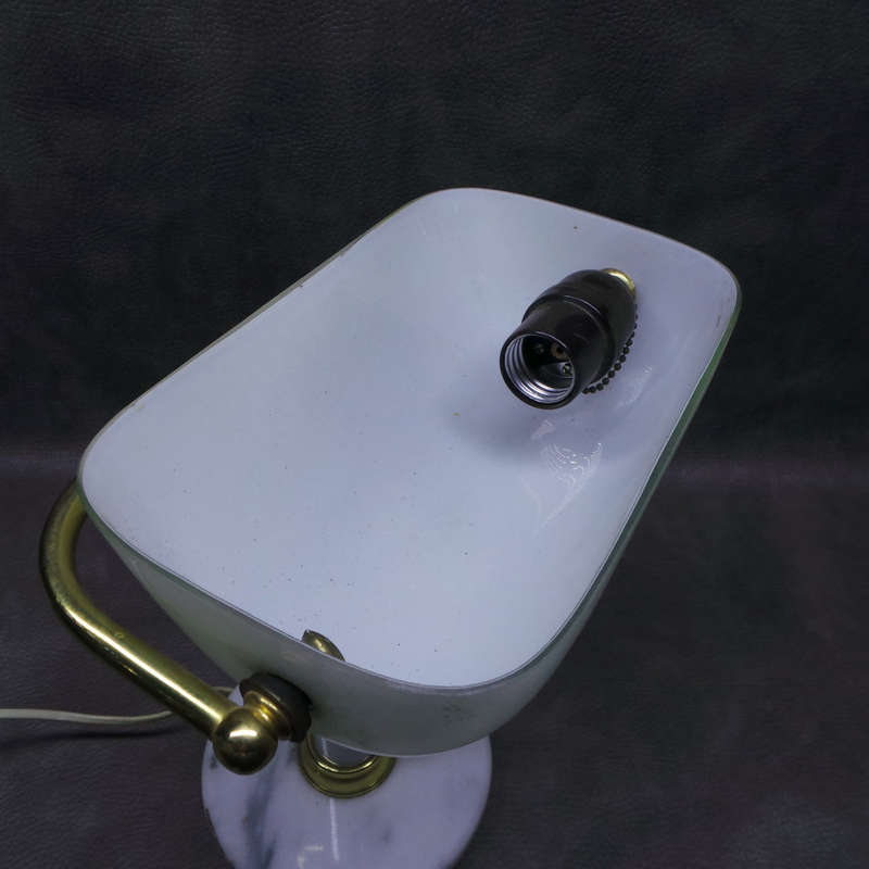 SUPER RARE!!! Original Vintage Marble, Brass and White Glass Bankers Lamp!!! Working!!!