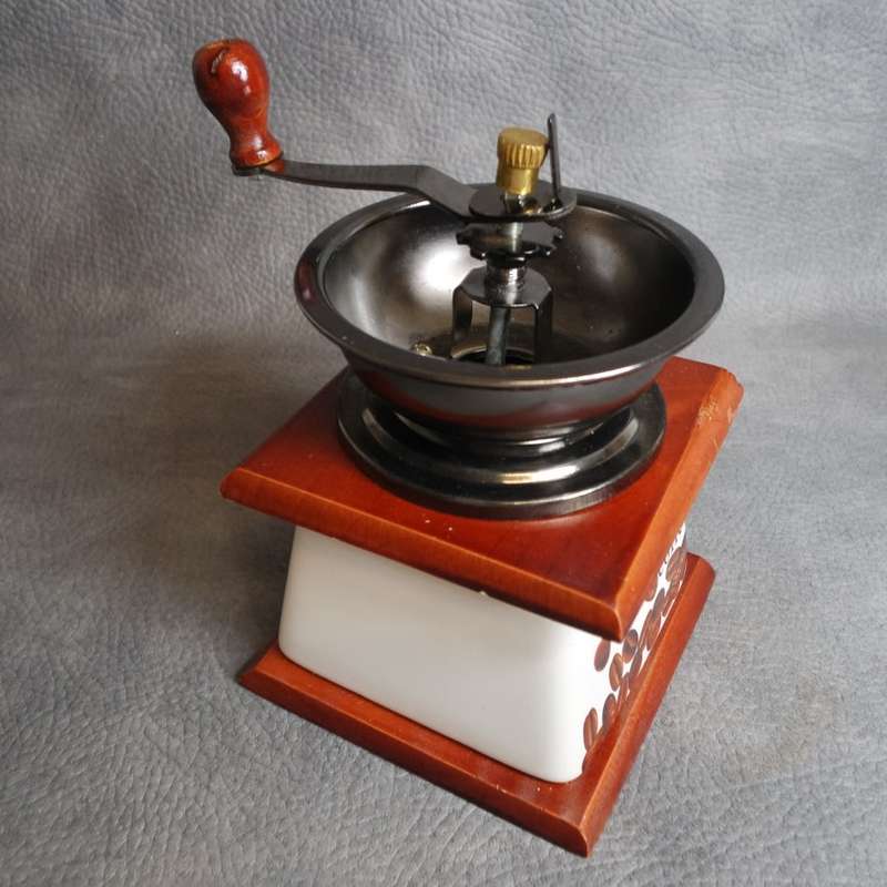 Super Cool!!! Wood and Porcelain Coffee Grinder!!! - Like New, Working!!!