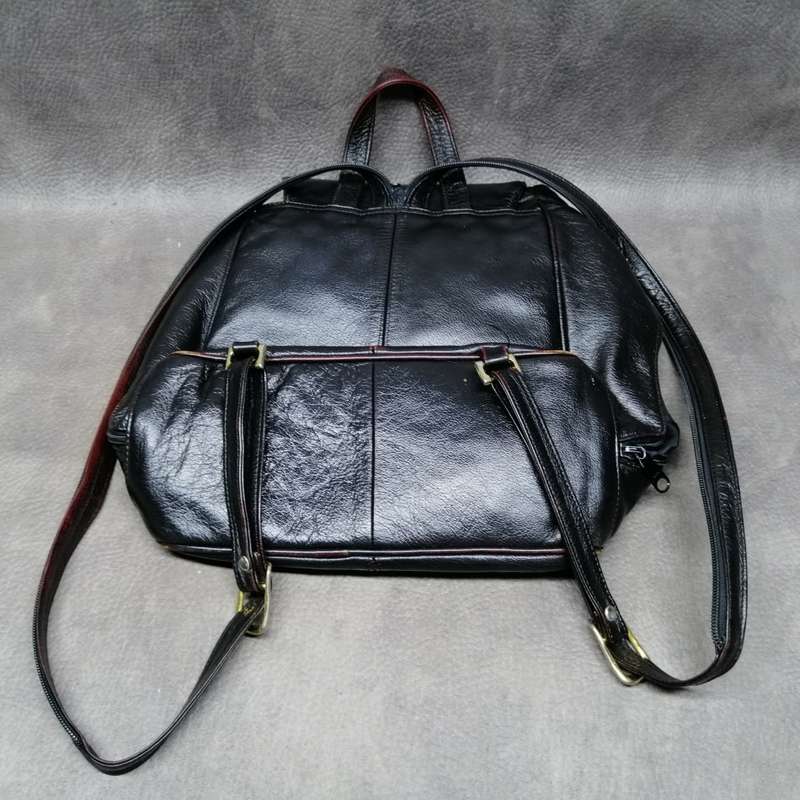 Super Cool!!! Vintage Genuine Leather Ladies Draw String Zipper Back Pack!!!