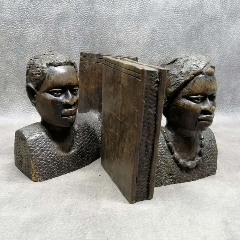 Super Cool!!! Vintage Hand Crafted Solid Wood Africa Bust Book Ends!!!