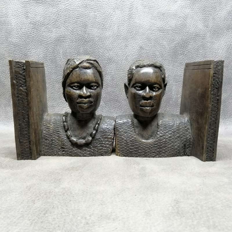 Super Cool!!! Vintage Hand Crafted Solid Wood Africa Bust Book Ends!!!