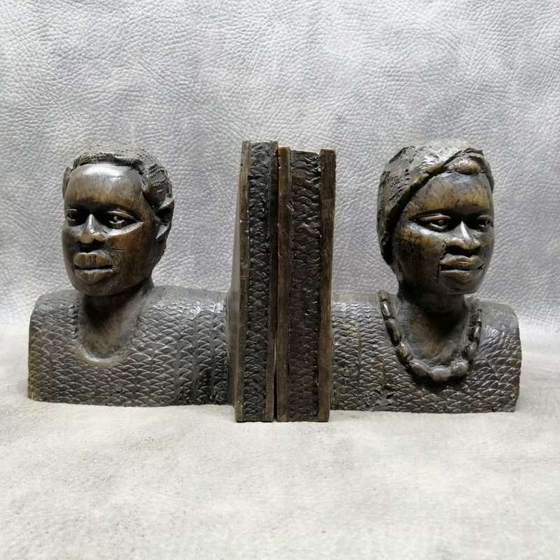 Super Cool!!! Vintage Hand Crafted Solid Wood Africa Bust Book Ends!!!