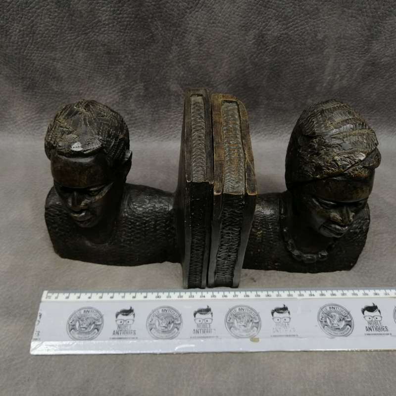 Super Cool!!! Vintage Hand Crafted Solid Wood Africa Bust Book Ends!!!