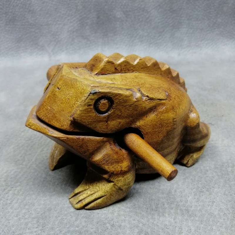 Original Hand Crafted Wood Croaking Frog Statue!!!!