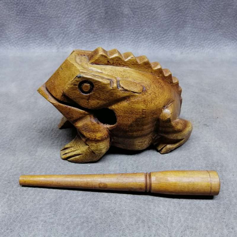 Original Hand Crafted Wood Croaking Frog Statue!!!!