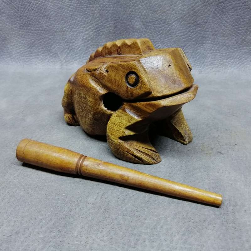 Original Hand Crafted Wood Croaking Frog Statue!!!!