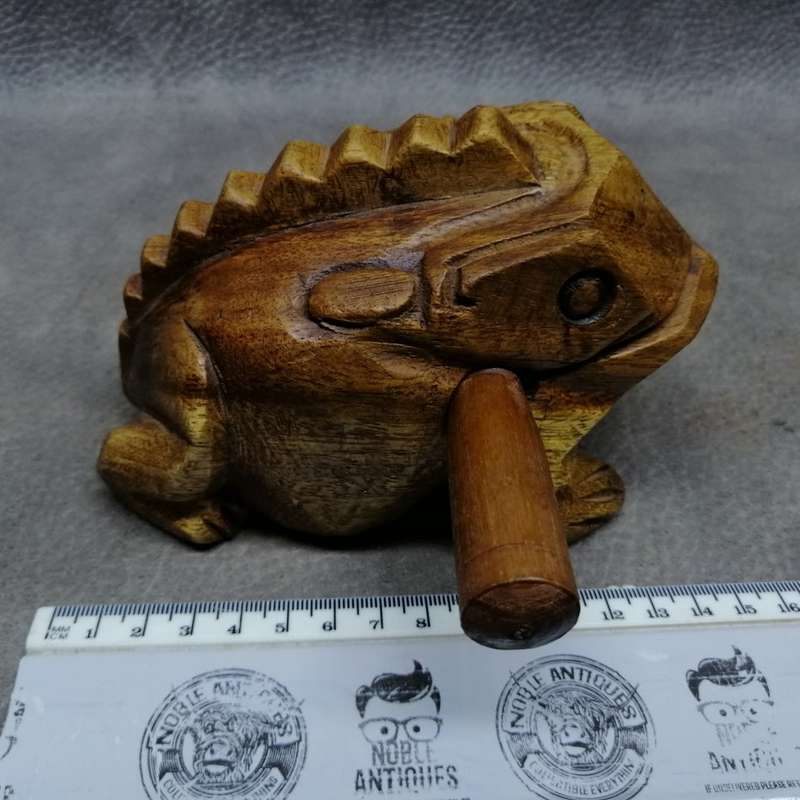 Original Hand Crafted Wood Croaking Frog Statue!!!!